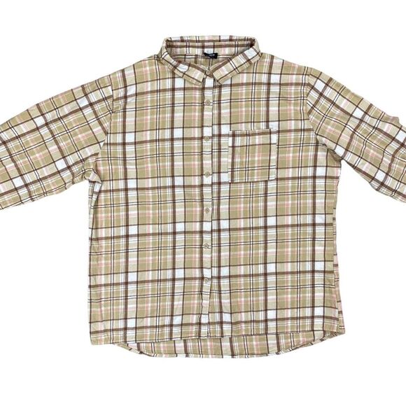 Cotton On Shirt Womens Large Tan Plaid Flannel Button Up Casual Outdoor Ladies - Picture 3 of 16